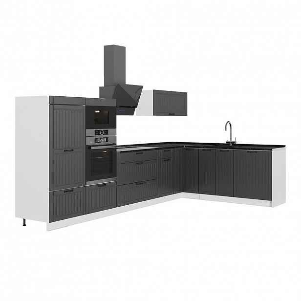 Vicco ROHOVÁ KUCHYŇ Fame-Line, Tmavě šedá/Bílá, 347 x 207 cm, PD Antracit