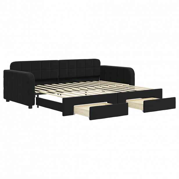 vidaXL Válenda s přistýlkou a zásuvkami černá 90 x 200 cm samet