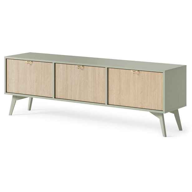 MASSENO TV STOLEK FORESTA, 158x38x52 cm se 3 dvířky, světle zelený