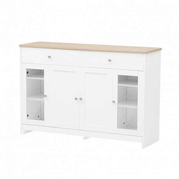 Modfu PŘÍBORNÍK z MDF 120x80x37 cm bílý a v dekoru dřeva se 2 zásuvkami, 4 dvířky a nastavitelnými policemi