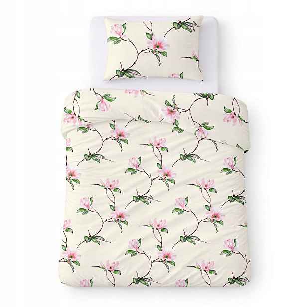 Povlečení bavlněné 140x200 krémové s magnólií, elegantní Cotton Home