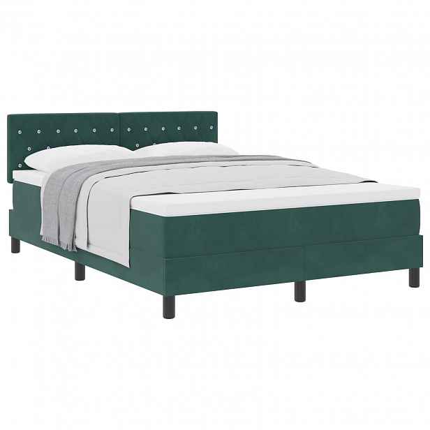 vidaXL Postel s boxspringem s matrací Tmavě zelená 140 x 190 cm samet