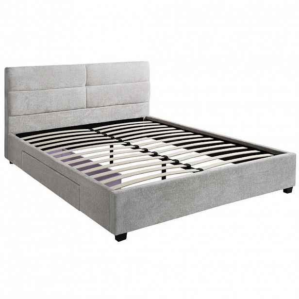 Beautysofa ČALOUNĚNÁ POSTEL Aurea, manželská postel 160x200 cm se zásuvkou, bez matrace, žinylková látka, béžová