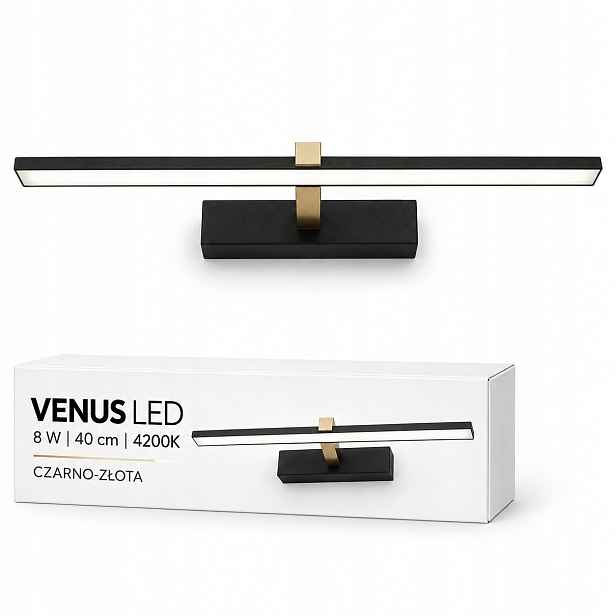 Černo-zlatá nástěnná lampa Venus 8W 40 cm Led 4200K IP44 580lm do obývacího pokoje