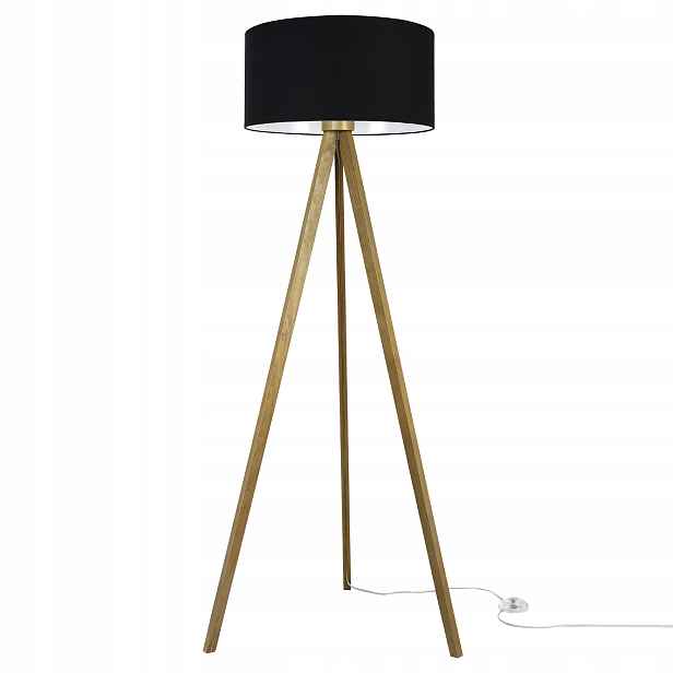 Stojací Lampa Podlahová Trojnožková Dubová S Stínítkem Do Ložnice Obývacího Pokoje Polský