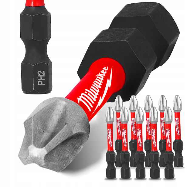 10x Nárazový bit Milwaukee PH2 50 mm Magnetická Koncovka Šroubováku Phili V8