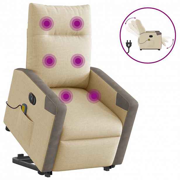 vidaXL Elektrické zvedací masážní polohovací křeslo krémové textil