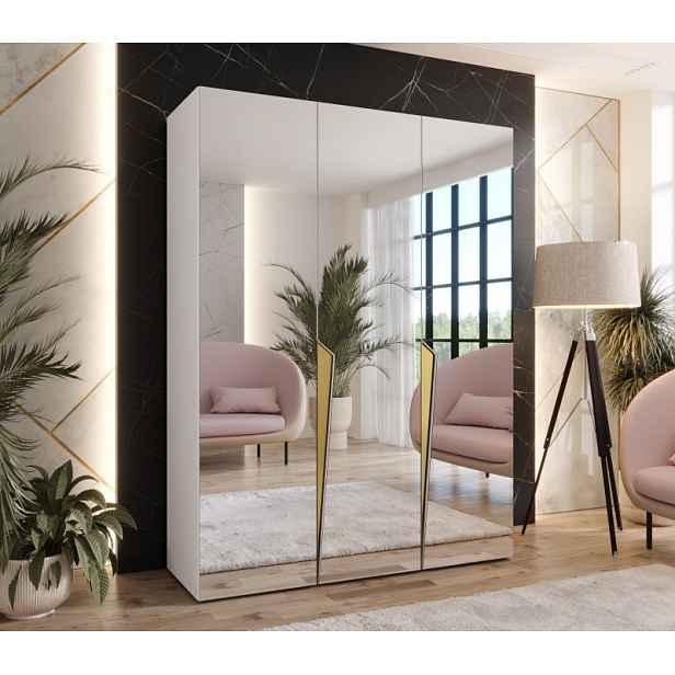 Elegantní zrcadlová skříň 150 cm SORAYA 3 - bílá / zlaté úchyty