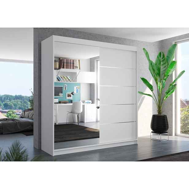 Šatní skříň se zrcadlem 200 cm EAVA - bílá