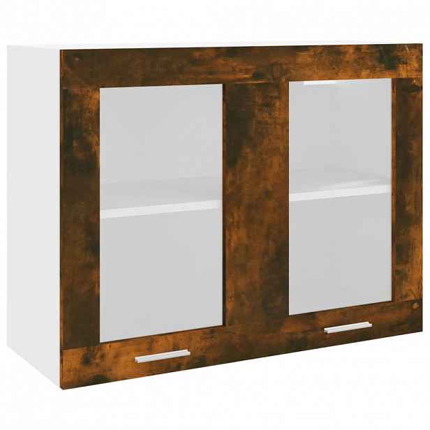 vidaXL Závěsná skleněná skříňka "Lyon" kouřový dub 80 x 31 x 60 cm, dřevěné podlahy