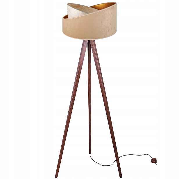 Stojací Lampa Trojnožka Dřevo Stínidlo Vzor