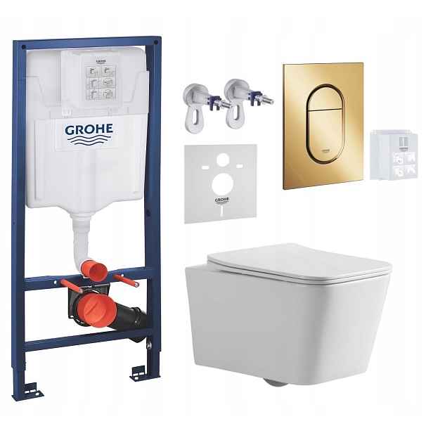 Grohe Wc stojan Rapid Sl s mísou Bilovec Tornado a zlatým tlačítkem