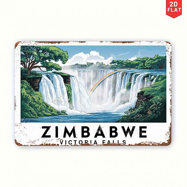 TEMU 2D plochý - 2D , vintage kovová nástěnná dekorace s Falls v - s africkou krajinou a nápisem Falls - Vhodné pro domácnost, kancelář