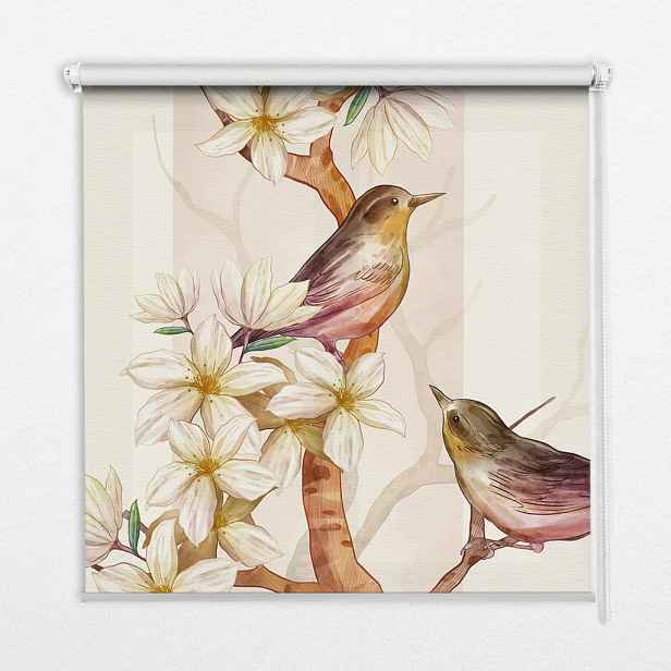 TULUP VNITŘNÍ roleta - okenní roleta - roleta - 70x140 cm - Ptáci na stromě s květinami