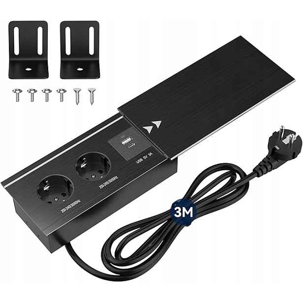 Vestavná stolní zásuvka Usb-c Pd 20W 2 zásuvky 3 m černá