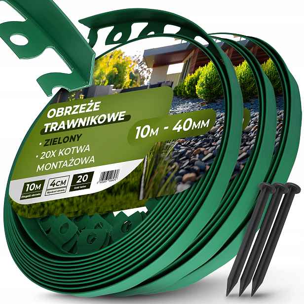Trávníkový Lem 30 m 40 mm Elastické 60x Kotvy Upevňovací kolíky Us-t