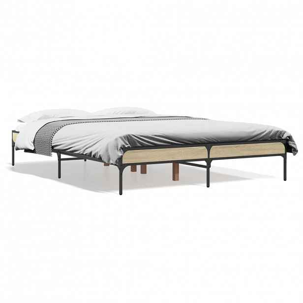 vidaXL Rám postele dub sonoma 140 x 190 cm kompozitní dřevo a kov