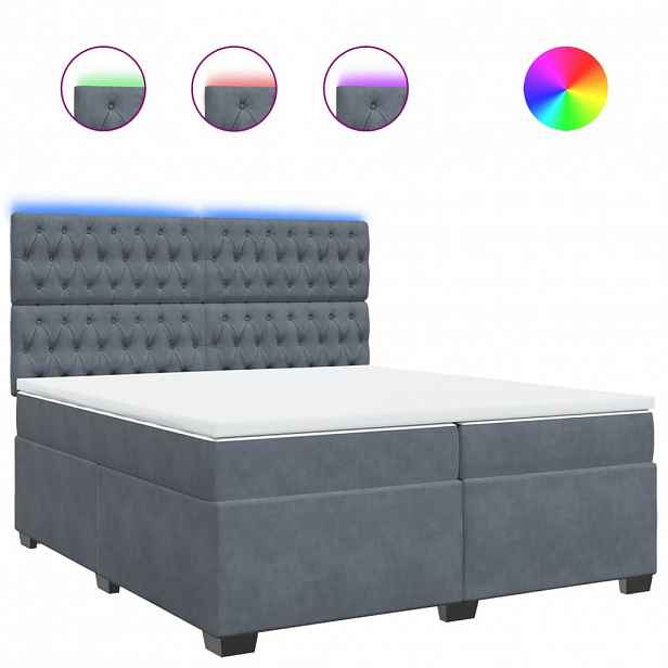 vidaXL Box spring postel s matrací tmavě šedá 200x200 cm samet