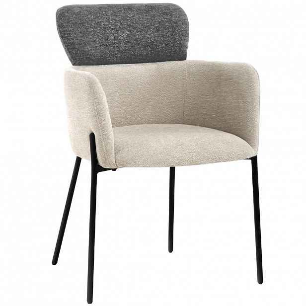 Beautysofa ŽIDLE S PODRUČKAMI Osmo s kovovými nohami, látka bouclé, tmavě béžová + šedá