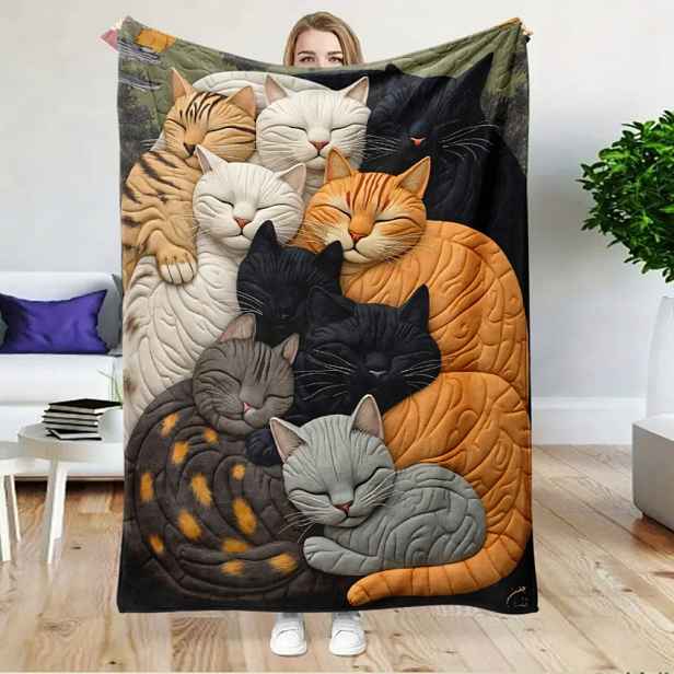 Deka deka přehoz barevná spící kočka kočky koťata koláž dárek 150 x 200 cm