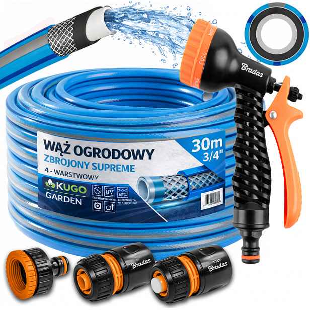 Hadice 3/4" 30 m 4 Vrstvy Plus Supreme Pistolet Set Bradas