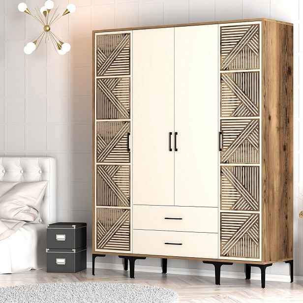 Šatní skříň Kumsal PTP - Walnut, Cream