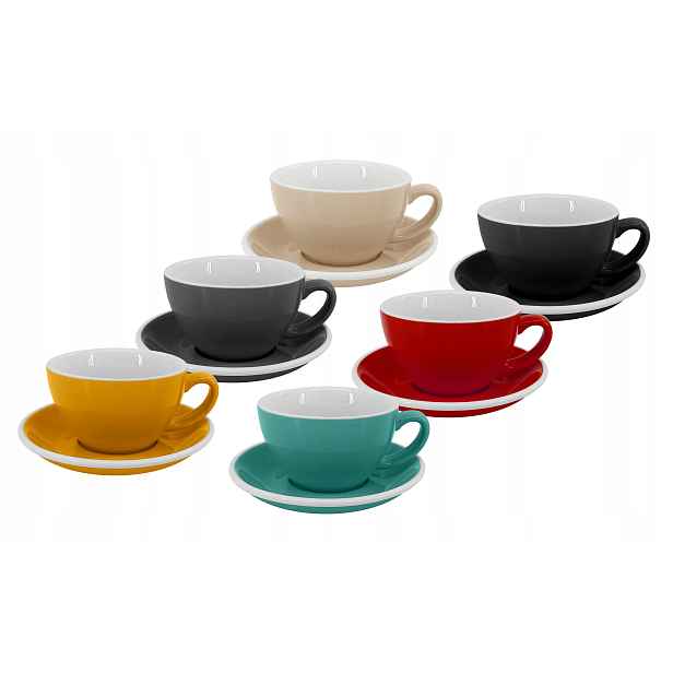 Set 6 ks Latte šálek s podšálkem Roma, 250 ml, mix barev