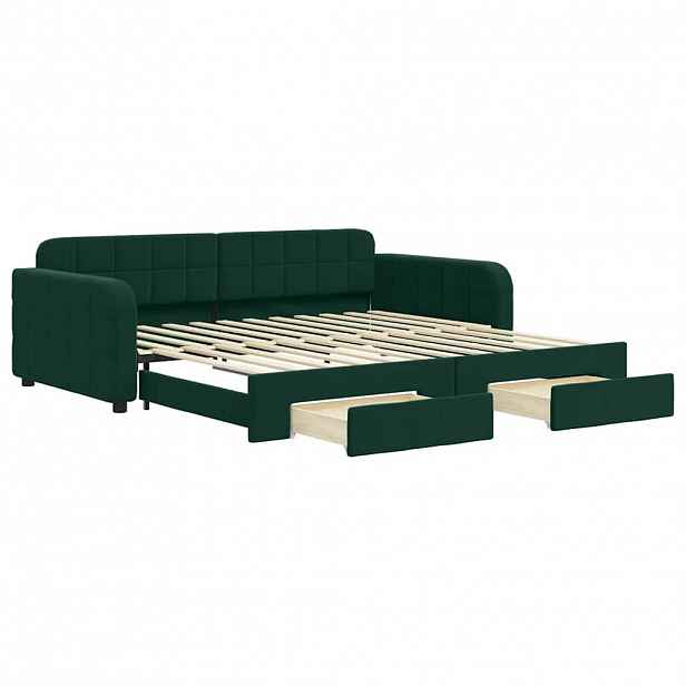 vidaXL Válenda s přistýlkou a zásuvkami tmavě zelená 100x200 cm samet