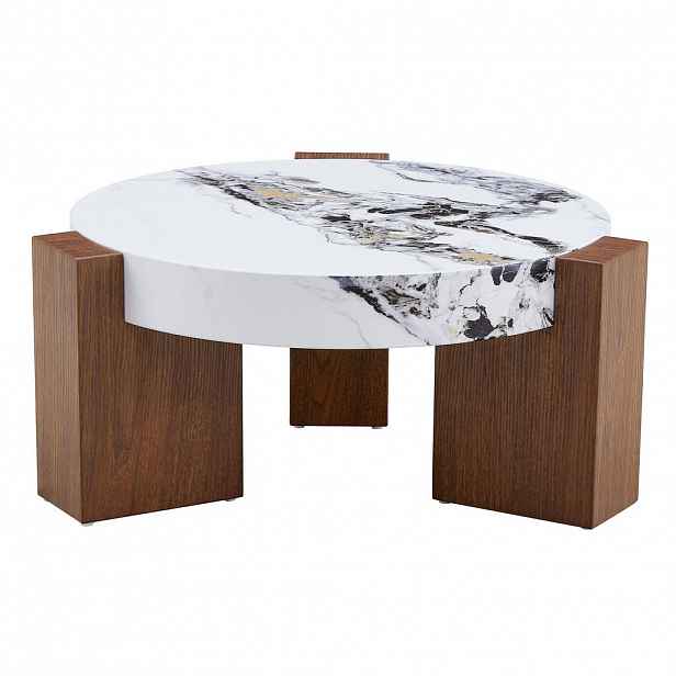 OKWISH KONFERENČNÍ stolek 61/61/30 cm ořechová a bílá z MDF a skla 2v1 se dvěma stolky