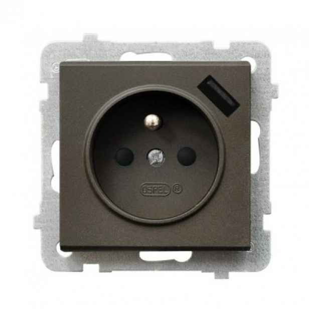 Ospel Sonáta čokoládová zásuvka s uzemněním Usb GP-1RZPUSB/m/40