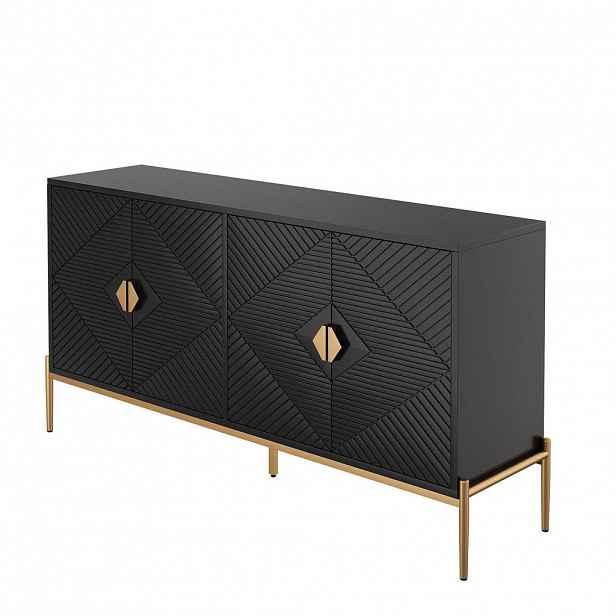 Modfu KOMODA z MDF a dřevotřísky 162x80x40 cm černá se 4 dvířky a velkým úložným prostorem