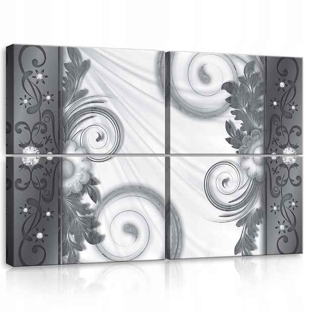 Obraz 120x80 modulární abstrakce vzor ornament šedý bílý elegance