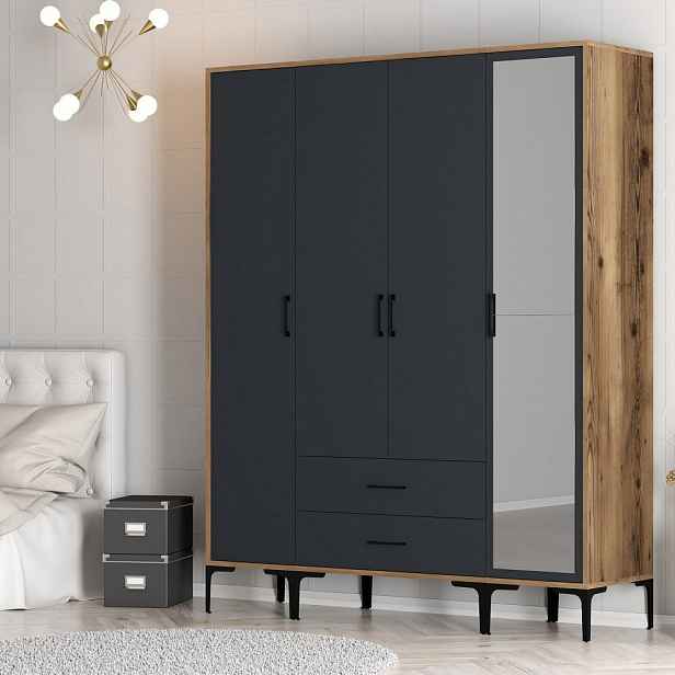 Šatní skříň Kumsal STR - Walnut, Anthracite