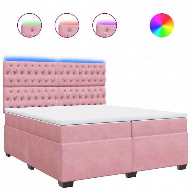 vidaXL Box spring postel s matrací růžová 200x200 cm samet