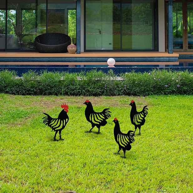 Dekorativní zahradní doplňky Chicken FAMILY4 černé