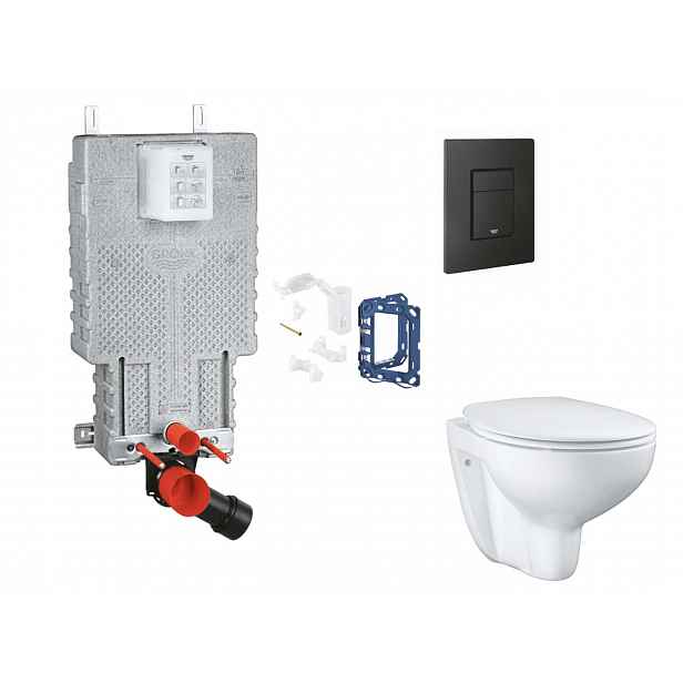 Grohe Uniset - Set předstěnové instalace, klozetu, sedátka SoftClose, tlačítka Even a sady pro vhazování tablet, phantom black SANI15BB5113