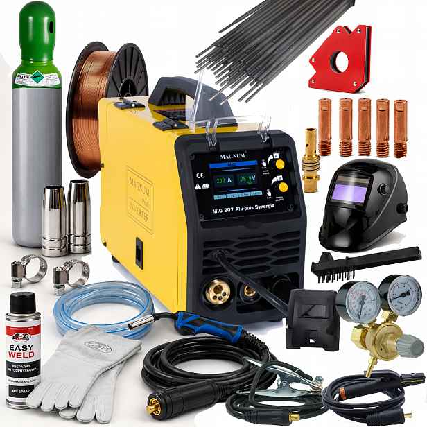 Magnum Mig 207 Alu-Puls Synergie Svařovací stroj Mma Tig Fcaw 200A Igbt SET1