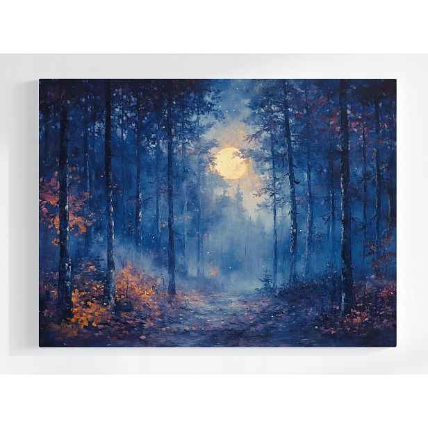 Plakát Krajina Stromy Les Noc Cesta Měsíc Úplněk 100x75
