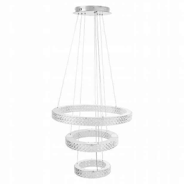 Závěsná Led Lampa Křišťál Stropní Chromová Závěsná 3 Kroužky Stříbrná 60 CM