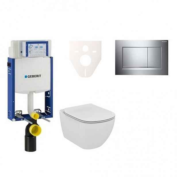 Závěsný set WC TESI Rimless + modul Geberit Kombifix s tlačítkem Sigma 30 (chrom lesk/mat) 110.302.00.5 NE6