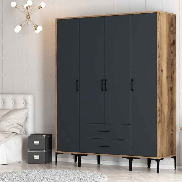Šatní skříň Kumsal STS - Walnut, Anthracite