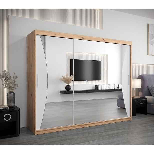 Skříň s posuvnými dveřmi AJA - šířka 250 cm, dub artisan / bílá