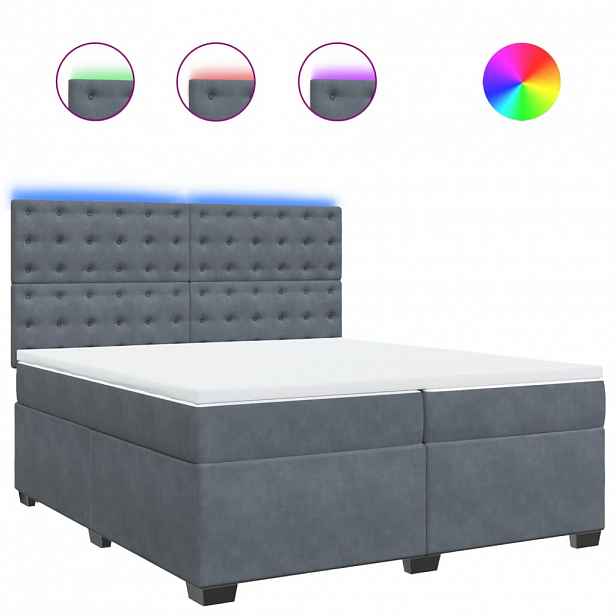vidaXL Box spring postel s matrací tmavě šedá 200x200 cm samet