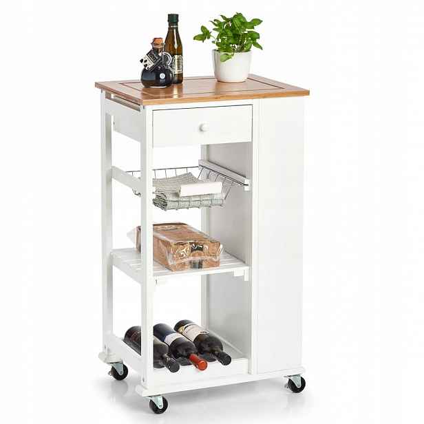 Kuchyňský Vozík Bambusová Deska Mdf 50 X 37 X 86 CM S Kolečky