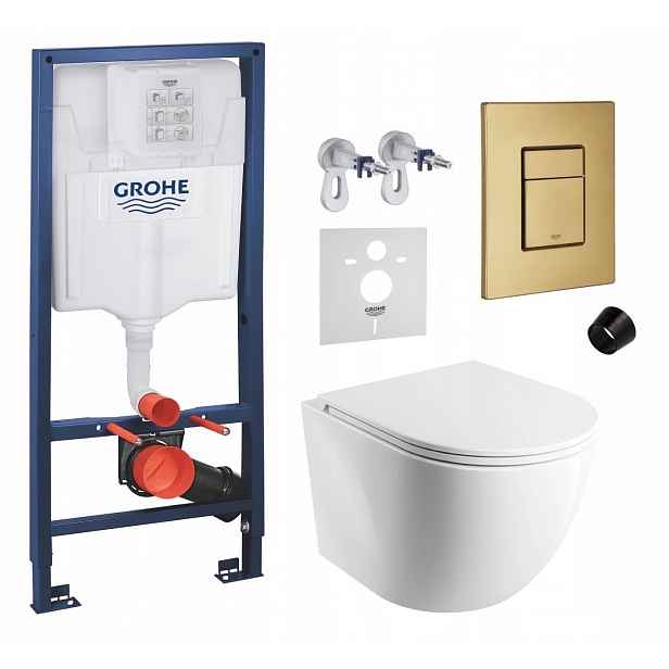 Podomítkový Wc set Grohe s mísou Mwbp a tlačítkem zlatý kartáčovaný