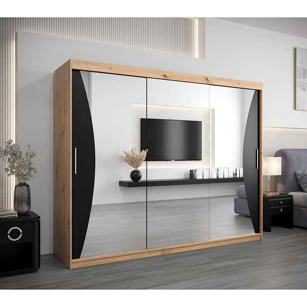 Skříň s posuvnými dveřmi AJA - šířka 250 cm, dub artisan / černá