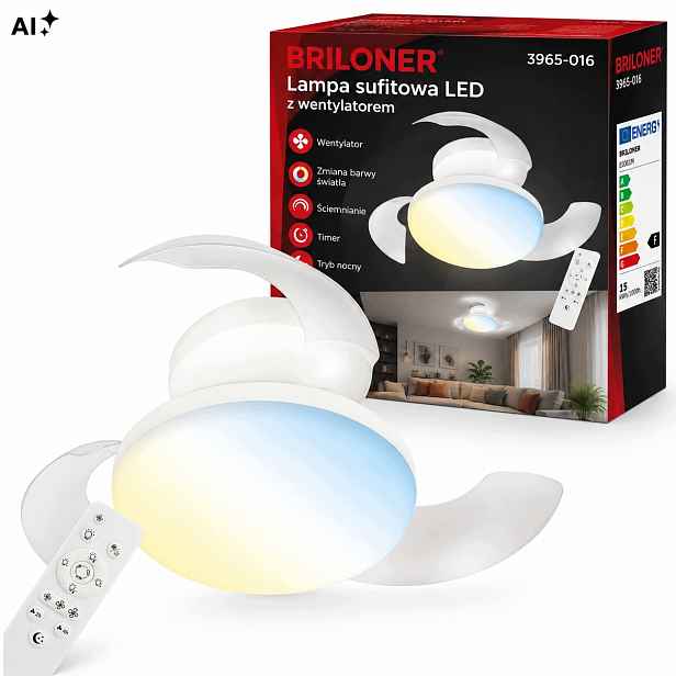 stropní svítidlo Led, ventilátor 15W 1750lm, dálkový ovladač, proměnlivé barvy, 3 rychlosti