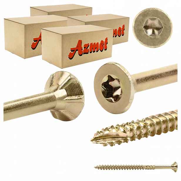 Tesařské vruty 5x70 mm Torx na dřevo kuželové 800 ks Azmet WT-50070
