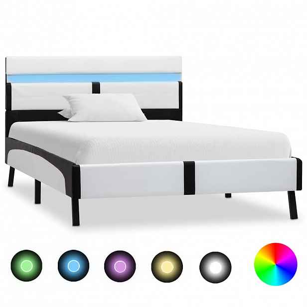vidaXL Rám postele s LED světlem bílý a černý umělá kůže 90 x 200 cm