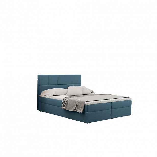 Kaiser Möbel KONTINENTÁLNÍ POSTEL s úložným prostorem a matrací BALI tkanina Mat Velvet Světle modrá 200x200 cm H2-Pocket